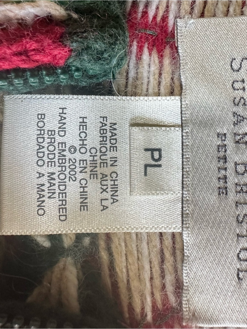 Susan Bristol Angora Blend Fair Isle Beaded Zip Front Cardigan Sweater Green PL - Picture 8 of 10